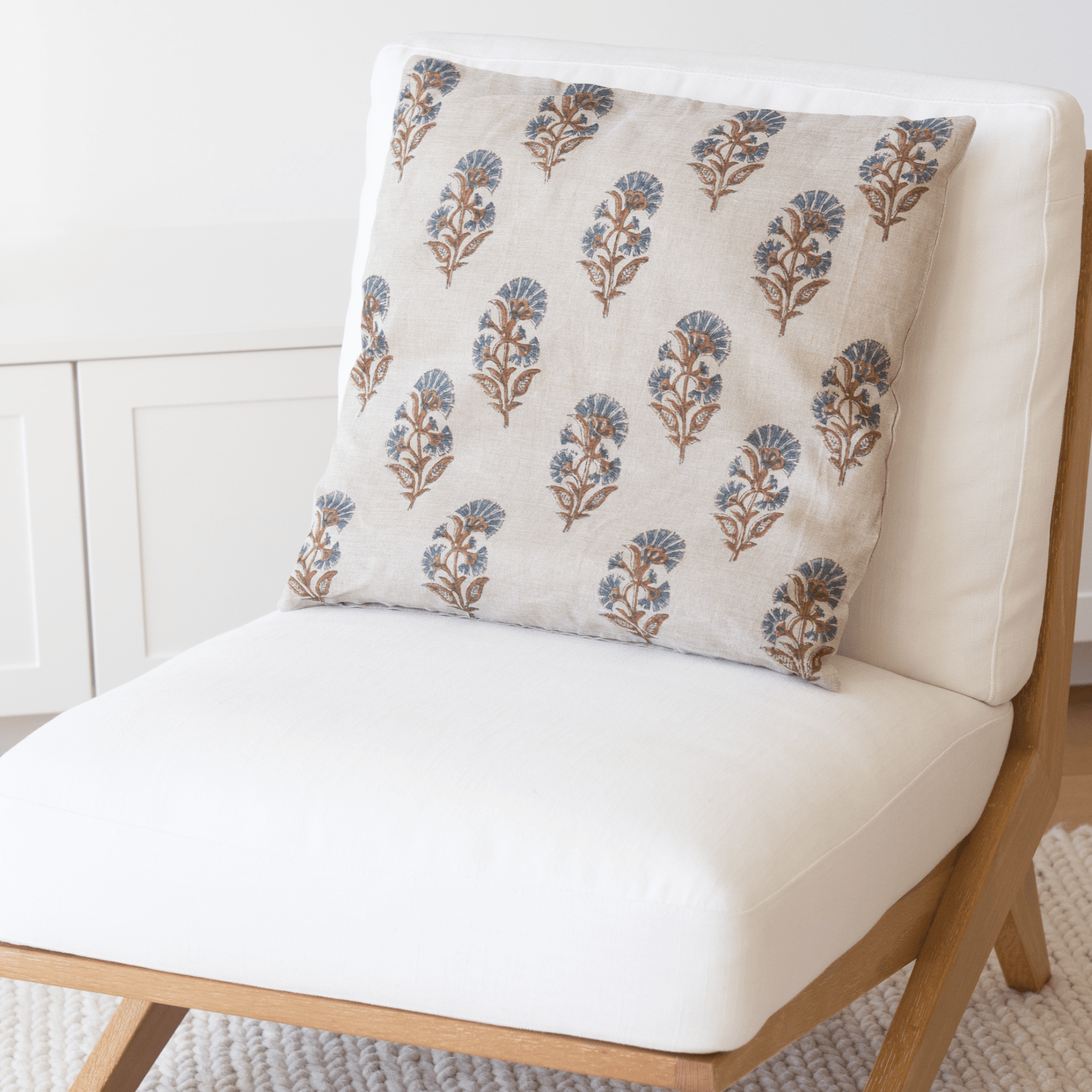 Handblocked linen cushion cover